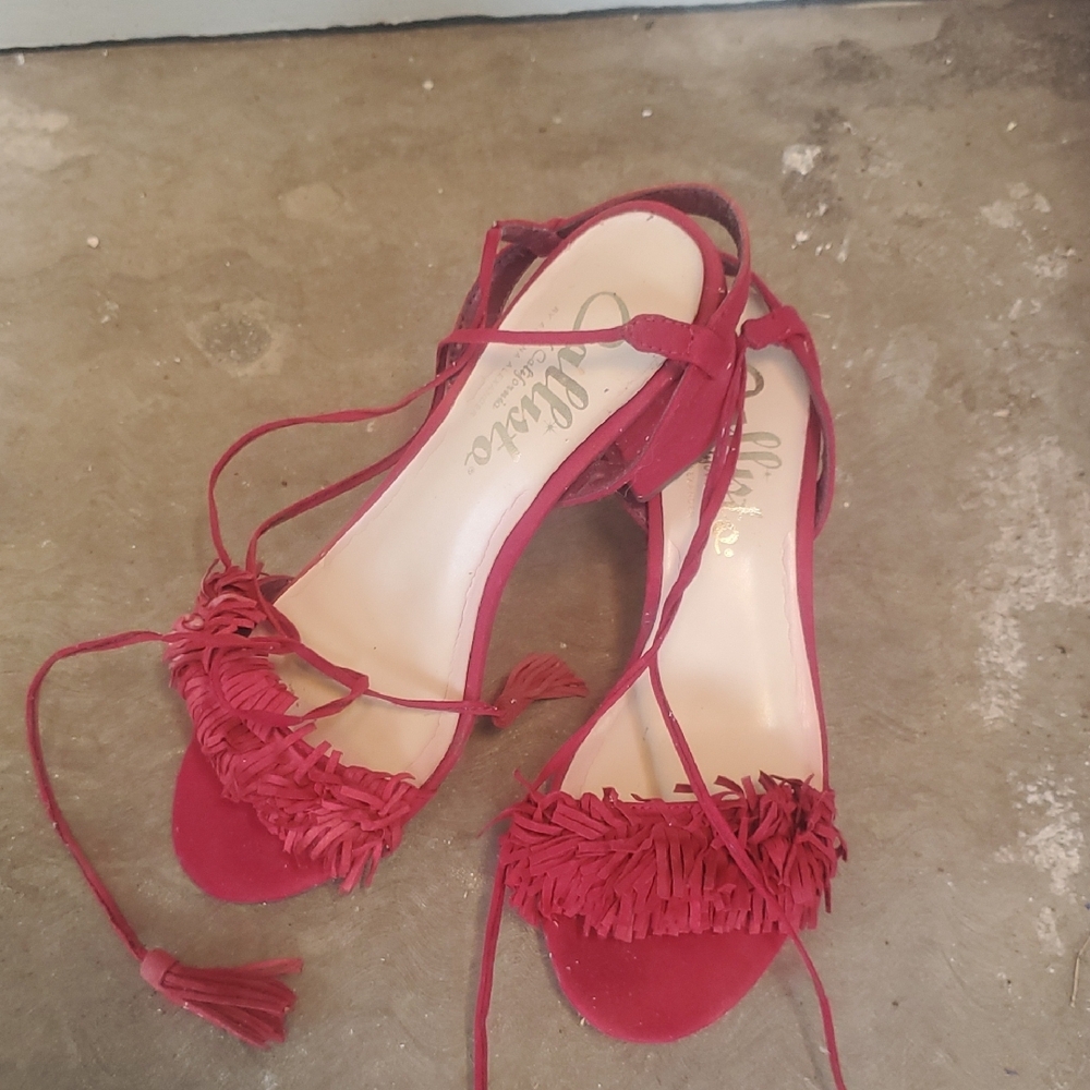 Vibrant Red Strappy Sandals with Tassel Detail